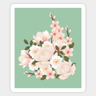 Blooming peony, magnolia and cherry Sticker